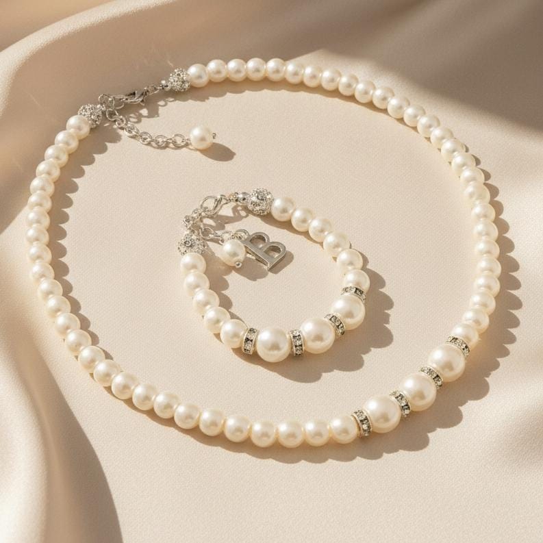 Blumenmädchen Geschenk, Perlenkette Und Armband-Set, Personalisierte Schmuck, Kinderschmuck, Hochzeit Schmuck Kinder von Gemnotic