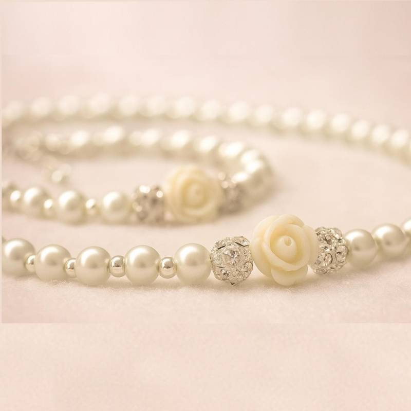 Blumenmädchen Geschenk Kinder Perlenkette Und Armband Set Perle Schmuck Junior Brautjungfer Werden Sie Mein Sein Set04 von Gemnotic