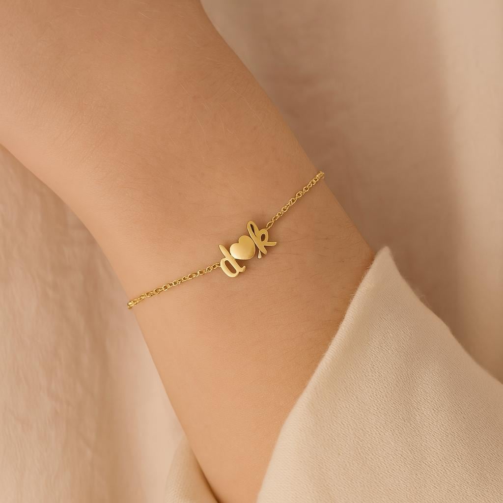 Doppel-Anfangsarmband, Silber Roségold 16K Vergoldet, Initialen Armband, Herz Braut Valentinstag Geschenk, Zwei 2 von Gemnotic