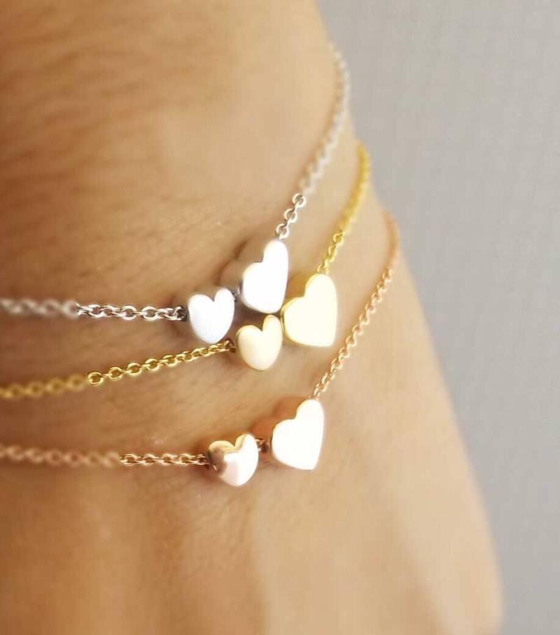 Doppelherzarmband - Silber, Roségold Oder Vergoldet 2 Herzen Armband, Zierliches Herz Mütter Großes Kleines von Gemnotic