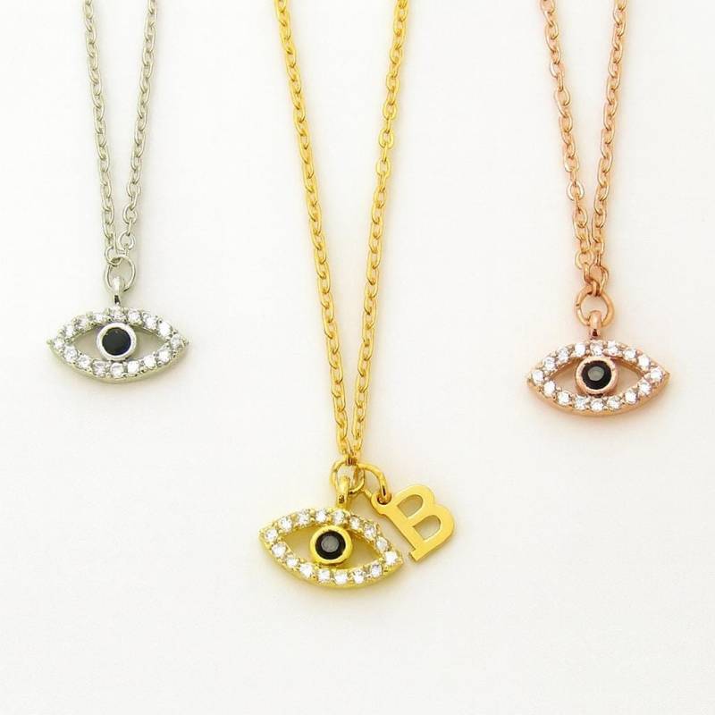 Evil Eye Halskette-Fügen Sie Ihre Initiale Oder Halten Es Einfach-Evil Schmuck-Griechisch Glück Anhänger Halskette-Personalisierte Brautjungfer von Gemnotic