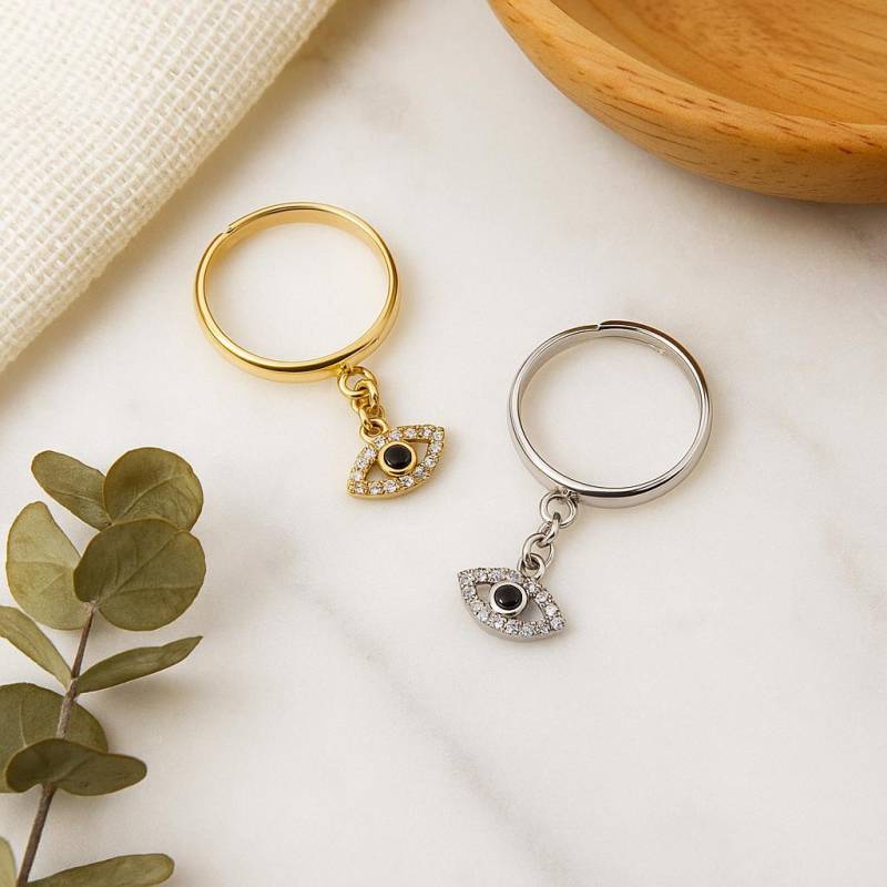 Evil Eye Ring Einstellbar Versilbert Oder Gold Good Luck Lucky Stapelring Brautjungfer Geschenk Geschenke Für Sie Schmuck von Gemnotic