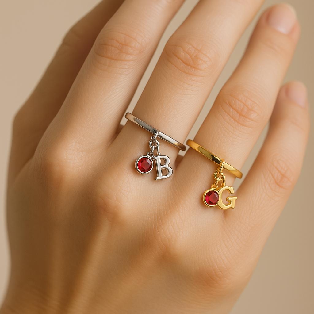 Geburtsstein-Anfangsring, Muttertagsgeschenke, Geschenke Für Mama Versilbert Oder Vergoldet, Stapelringgeschenke Sie - Verstellbar von Gemnotic