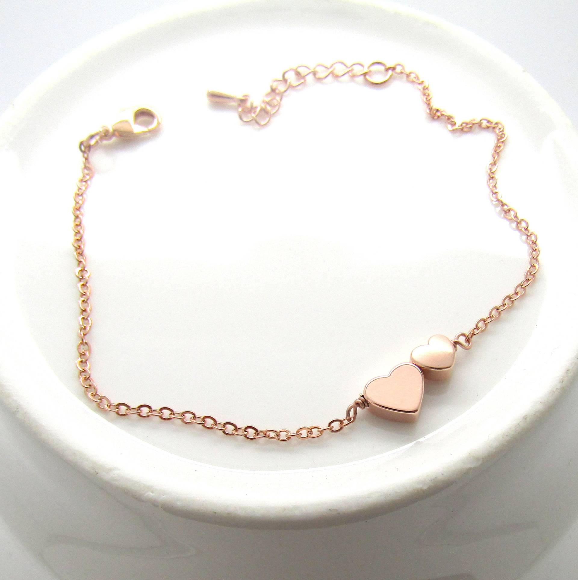 Rose Gold Doppelherz Armband - Herz Armband, 2 Herzen Brautjungfer Geschenk, Hochzeit Schmuck, Valentine von Gemnotic