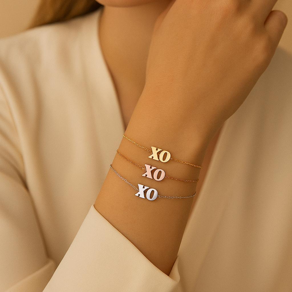 Xo Armband - Silber Roségold Vergoldet Xo Armband, Umarmungen Und Küsse Brautjungfer Geschenk, Valentinstag Freundin Geschenk von Gemnotic