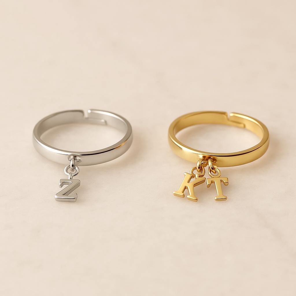 Zarter Ring // Kleiner Personalisierter Verstellbarer Ring, Versilbert Oder 16K Vergoldet Buchstabenring Brautjungfer Geschenk Für Die Beste Freundin von Gemnotic