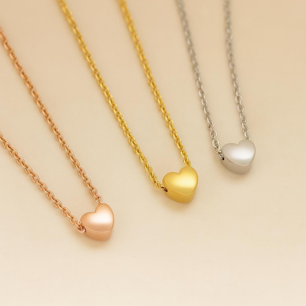 Zierliche Herz Halskette Rose Gold, Silber Oder Vergoldet von Gemnotic