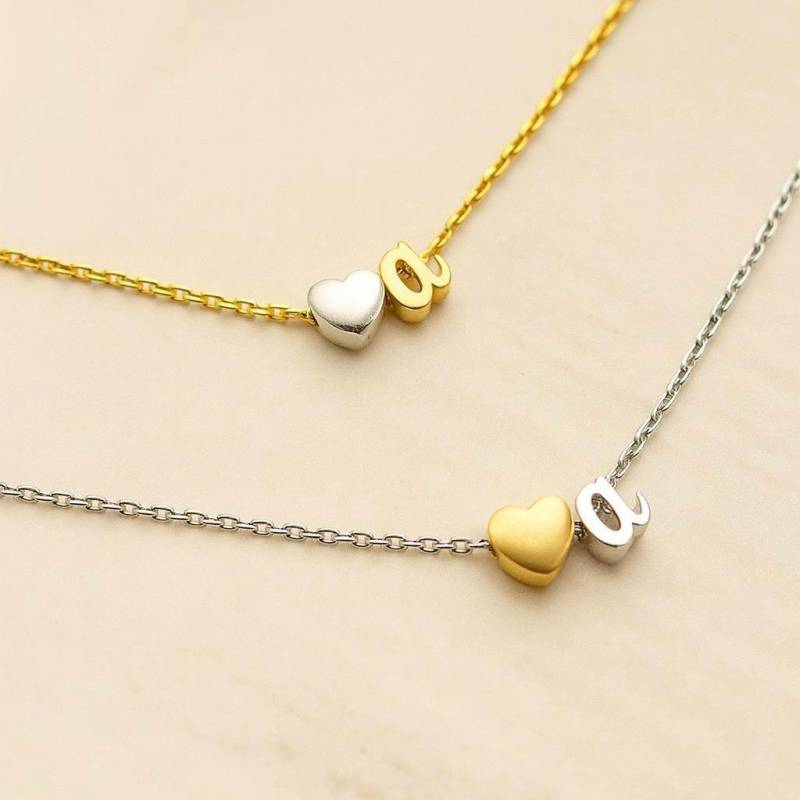 Zweifarbige Herz Halskette Silber & Vergoldet Brautjungfer Schmuck von Gemnotic