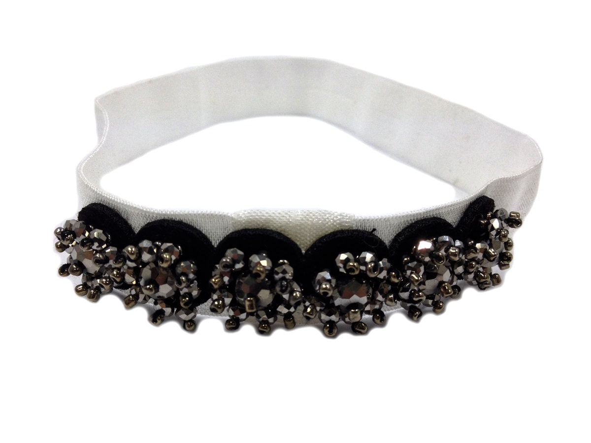 Funkelndes Stretch Stirnband, Creme Und Silber Haarband, Kreise in Einer Reihe Haarband Funkelndes Stretch Stirnband, Creme Und Silber Haarband, Kreise in Einer Reihe Haarband von GemoftheGarden