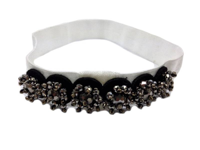 Funkelndes Stretch Stirnband, Creme Und Silber Haarband, Kreise in Einer Reihe Haarband Funkelndes Stretch Stirnband, Creme Und Silber Haarband, Kreise in Einer Reihe Haarband von GemoftheGarden