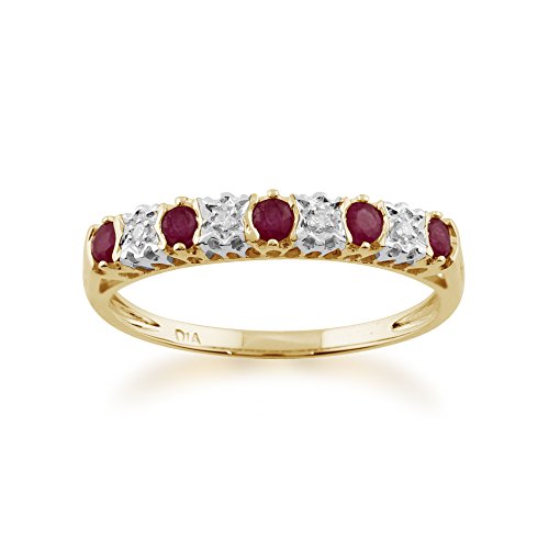 9 Karat Gelbgold 0.31ct ct natürliche RUBIN & 2PT Diamantring halber Ewigkeitsring von Gemondo