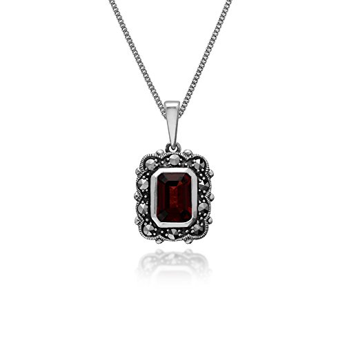 Art Deco Stil Achteck Granat & Markasit Anhänger in 925 Sterling Silber von Gemondo