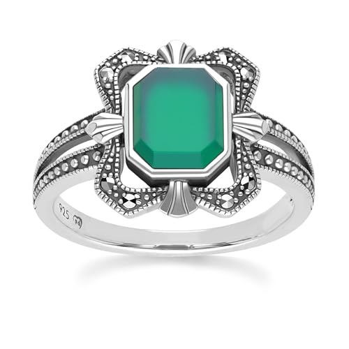 Baguette-Chalcedon- und Markasitring im Art-Deco-Stil aus Sterlingsilber Größe: 53 von Gemondo