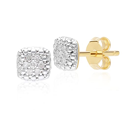 Diamant Pavé Quadratische Ohrstecker 9 Karat Gelbgold, Edelstein, Diamant von Gemondo