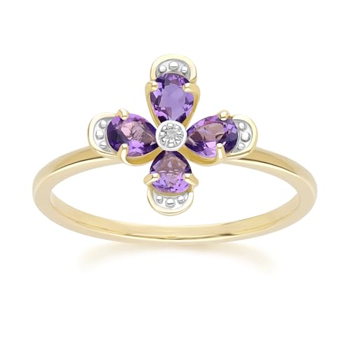 Floraler Amethyst- und Diamantring in 9 Karat Gelbgold Größe: 54 von Gemondo