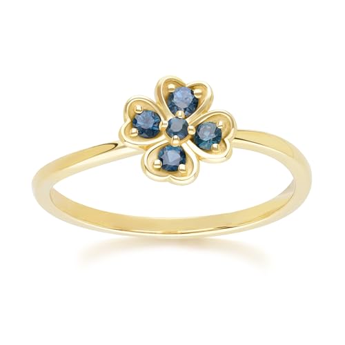 Gardenia-Ring mit rundem Saphir und Kleeblatt, Gelbgold 9 Karat Größe: 55 von Gemondo