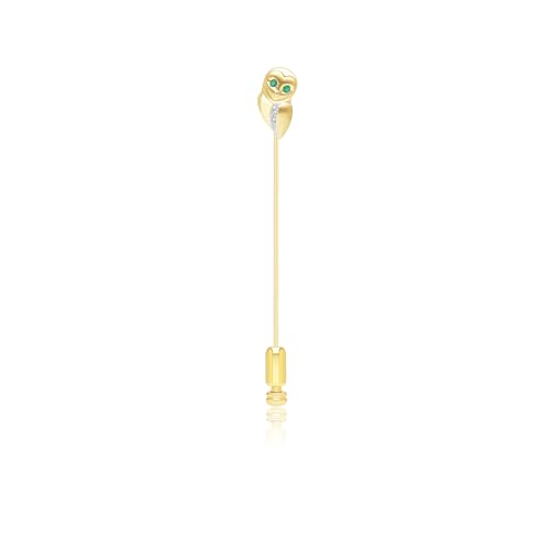 Gardenia Smaragd und weißer Saphir Eulen-Anstecknadel in 9 Karat Gelbgold von Gemondo