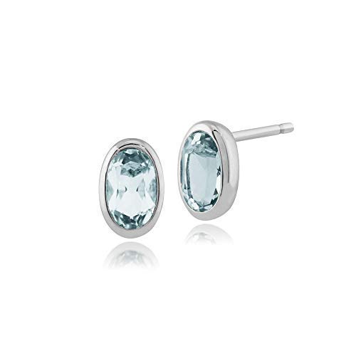 Gemondo Aquamarin Ohrringe, 9 Karat Weiss Gold 0.46ct ct Aquamarin oval gerahmt Ohrstecker von Gemondo