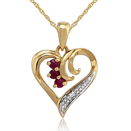 Gemondo Damen 375 Gold 9ct Gelbgold Rund Rubin & Diamant Herz Anhänger Halskette Rot 45cm von Gemondo