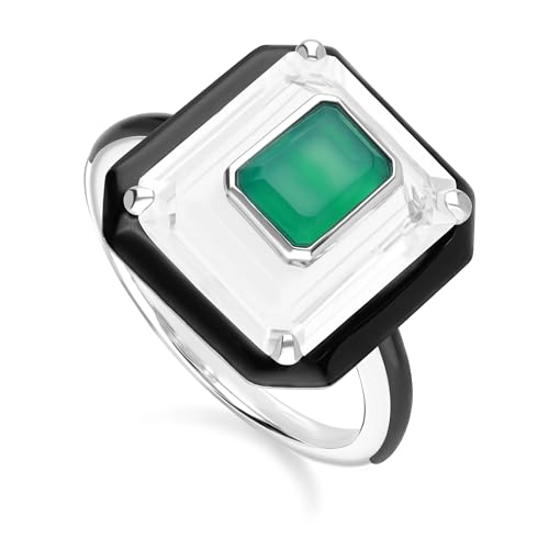 Gemondo Grand-Deco-Statement-Ring aus Sterlingsilber mit Bergkristall, Chalcedon und Emaille Größe: 52 Gemondo Grand-Deco-Statement-Ring aus Sterlingsilber mit Bergkristall, Chalcedon und Emaille Größe: 52 von Gemondo