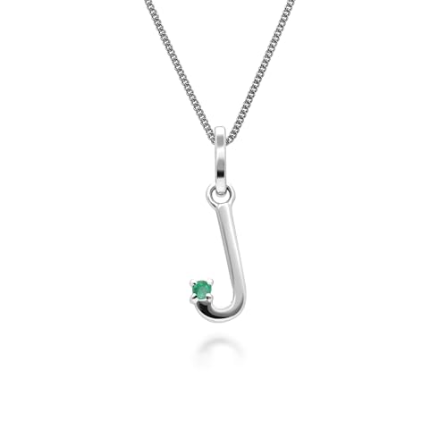 Gemondo Halskette mit Smaragd-Charm-Anhänger „J“ in Weißgold 9 Karat von Gemondo