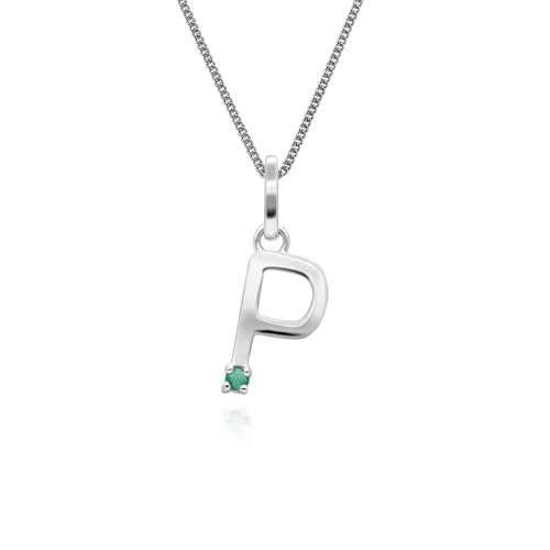 Gemondo Halskette mit Smaragd-Charm-Anhänger mit der Initiale „P“ aus 9 Karat Weißgold von Gemondo