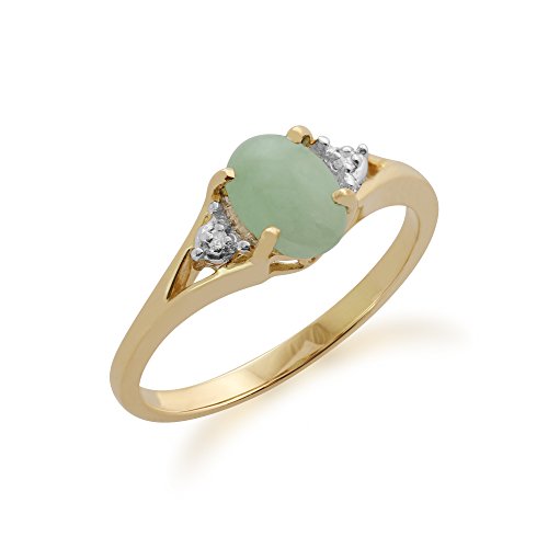 Gemondo Jade Ring 9 Karat Gelbgold 0,94 Karat Grün Jade & Diamant Ring, Goldfarben Diamant, Jade von Gemondo