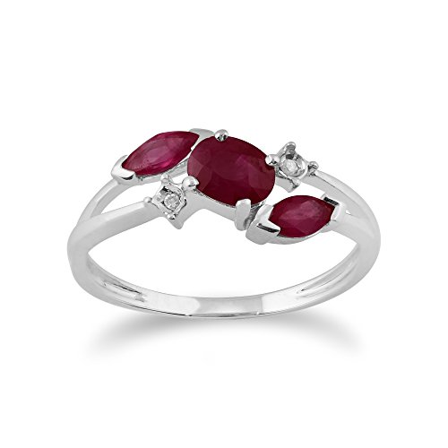 Gemondo Klassischer ovaler Rubin- und Diamant-Crossover-Ring in 9 Karat Weißgold Größe: 58 von Gemondo
