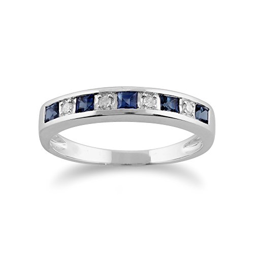 Gemondo Klassischer quadratischer Halb-Eternity-Ring mit hellblauem Saphir und Diamant, Weißgold 9 Karat Größe: 55 von Gemondo