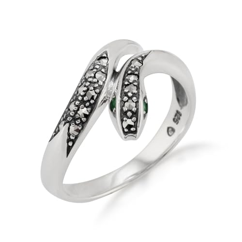 Gemondo Runder Schlangenring im Jugendstil mit Smaragd und Markasit aus 925er Sterlingsilber Größe: 49 von Gemondo