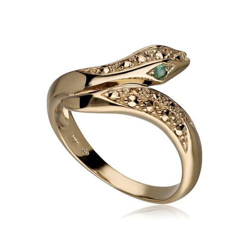 Gemondo Schlangenring mit Smaragdauge und Markasit aus vergoldetem Sterlingsilber Größe: 57 von Gemondo