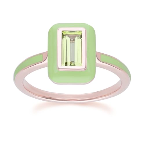 Gemondo Siberian Waltz – Ring aus rosévergoldetem Sterlingsilber mit grünem Emaille und Baguette-Peridot Größe: 59 von Gemondo