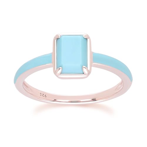 Gemondo Siberian Waltz Ring mit blauem Emaille und achteckigem Türkis in Roségold-Vermeil Größe: 57 von Gemondo