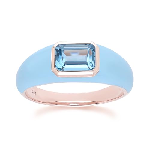 Gemondo Siberian Waltz Ring mit blauer Emaille und achteckigem himmelblauem Topas in Roségold-Vermeil Größe: 55 von Gemondo