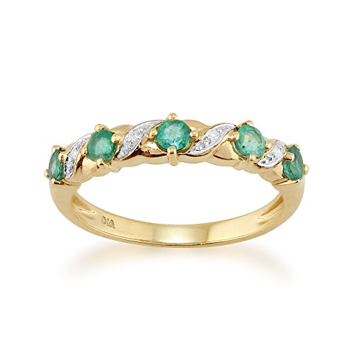 Gemondo Smaragd Ring, 9 Karat Gelbgold 0,44 CT Natürlicher Smaragd & Diamantring Halber Ewigkeitsring von Gemondo