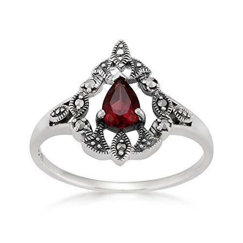 Gemondo Statement-Ring im Jugendstil mit Granat und Markasit in Birnenform, 925er Sterlingsilber Größe: 68 von Gemondo