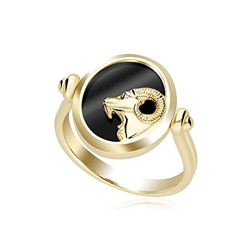 Gemondo Zodiac Onice Ring, Schwarz, wendbar, Widder, Ring aus 18-karätigem Silber, vergoldet, Sterling Silber, Onyx von Gemondo