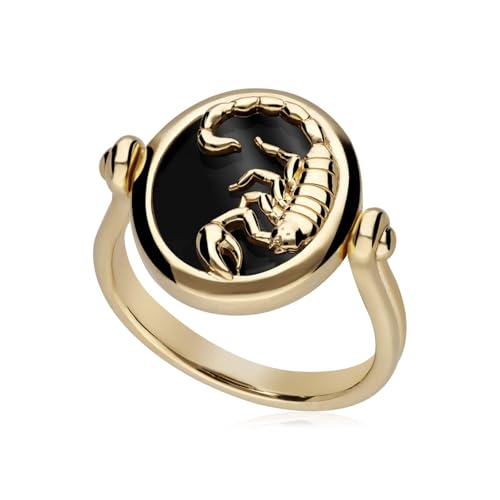 Gemondo Zodiac Schwarzer Onyx Skorpion Flip Ring in 18 Karat vergoldetem Silber Größe: 53 von Gemondo