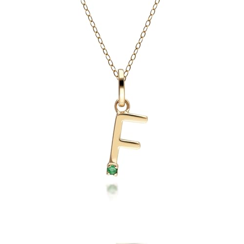 Halskette mit Smaragd-Charm-Anhänger „F“ in Gelbgold 9 Karat von Gemondo