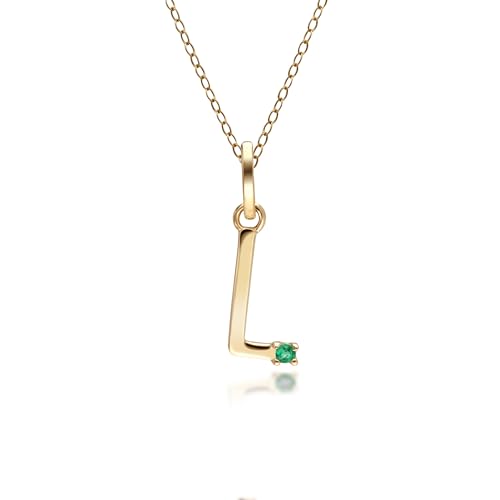 Halskette mit Smaragd-Charm-Anhänger „L“ in Gelbgold 9 Karat von Gemondo