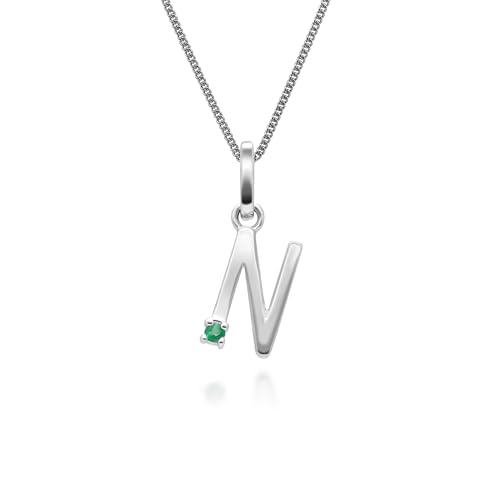 Halskette mit Smaragd-Charm-Anhänger „N“ in Weißgold 9 Karat von Gemondo