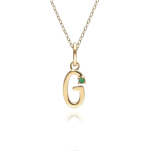 Halskette mit Smaragd-Charm-Anhänger mit der Initiale „G“ aus Gelbgold 9 Karat von Gemondo