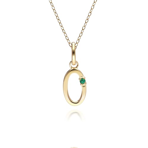 Halskette mit Smaragd-Charm-Anhänger mit der Initiale „O“ aus Gelbgold 9 Karat von Gemondo