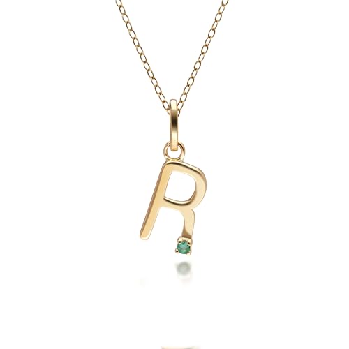 Halskette mit Smaragd-Charm-Buchstaben „R“ in Gelbgold 9 Karat von Gemondo