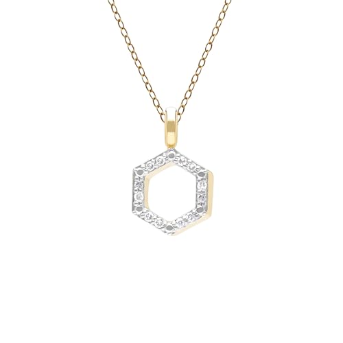 Halskette mit geometrischem Sechskant-Diamant-Anhänger, 9 Karat Gelbgold, Edelstein, Diamant, Edelstein, Diamant von Gemondo