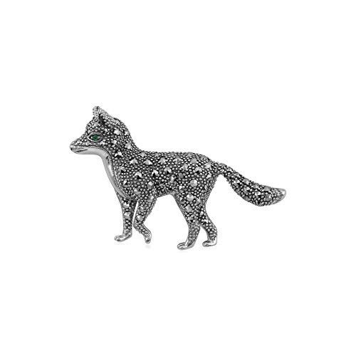 Klassische Markasit- und Smaragd-Fuchsbrosche aus 925er Sterlingsilber von Gemondo