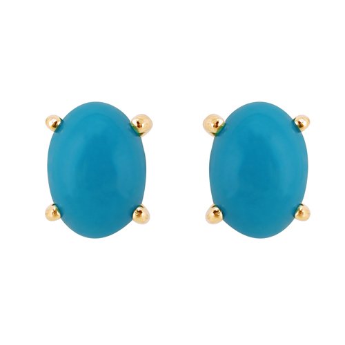 Klassische ovale Türkis-Cabochon-Ohrstecker in 9 Karat Gelbgold, 7 x 5 mm von Gemondo
