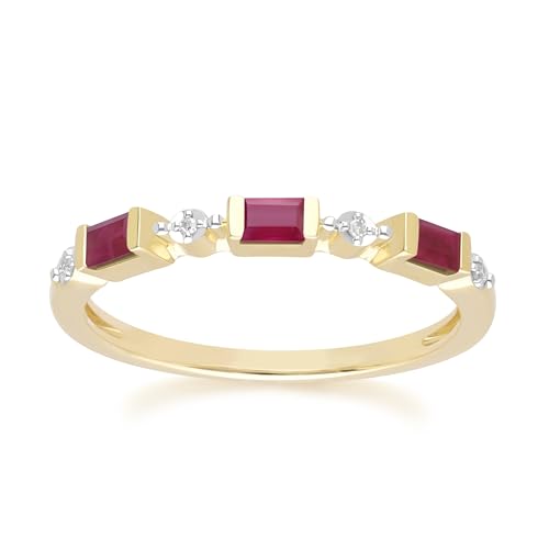Klassischer Baguette-Rubin- und Diamant-Eternity-Ring in 9 Karat Gelbgold Größe: 55 von Gemondo