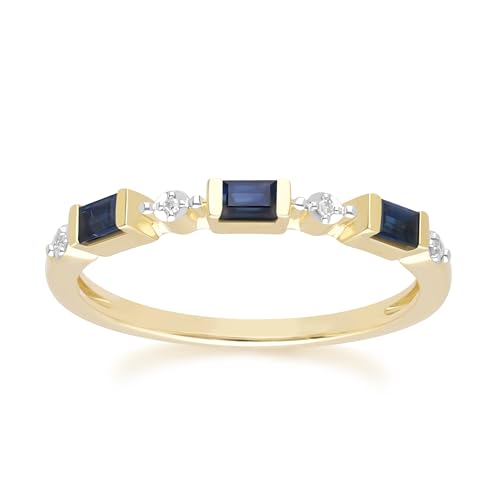 Klassischer Baguette-Saphir- und Diamant-Eternity-Ring in 9 Karat Gelbgold Größe: 55 von Gemondo