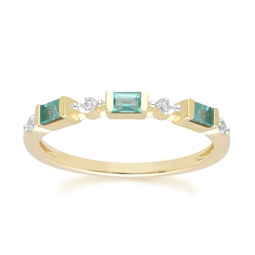 Klassischer Baguette-Smaragd- und Diamant-Eternity-Ring in 9 Karat Gelbgold Größe: 54 von Gemondo